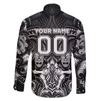 Personalized All Black Family Matching Off The Shoulder Long Sleeve Dress and Hawaiian Shirt New Zealand Rugby Mascot Maori DT02 - Polynesian Pride