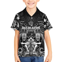 Personalized All Black Family Matching Off The Shoulder Long Sleeve Dress and Hawaiian Shirt New Zealand Rugby Mascot Maori DT02 Son's Shirt Black - Polynesian Pride