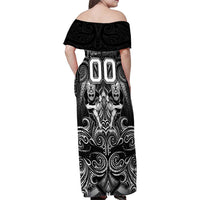 Personalized All Black Family Matching Off Shoulder Maxi Dress and Hawaiian Shirt New Zealand Rugby Mascot Maori DT02 - Polynesian Pride