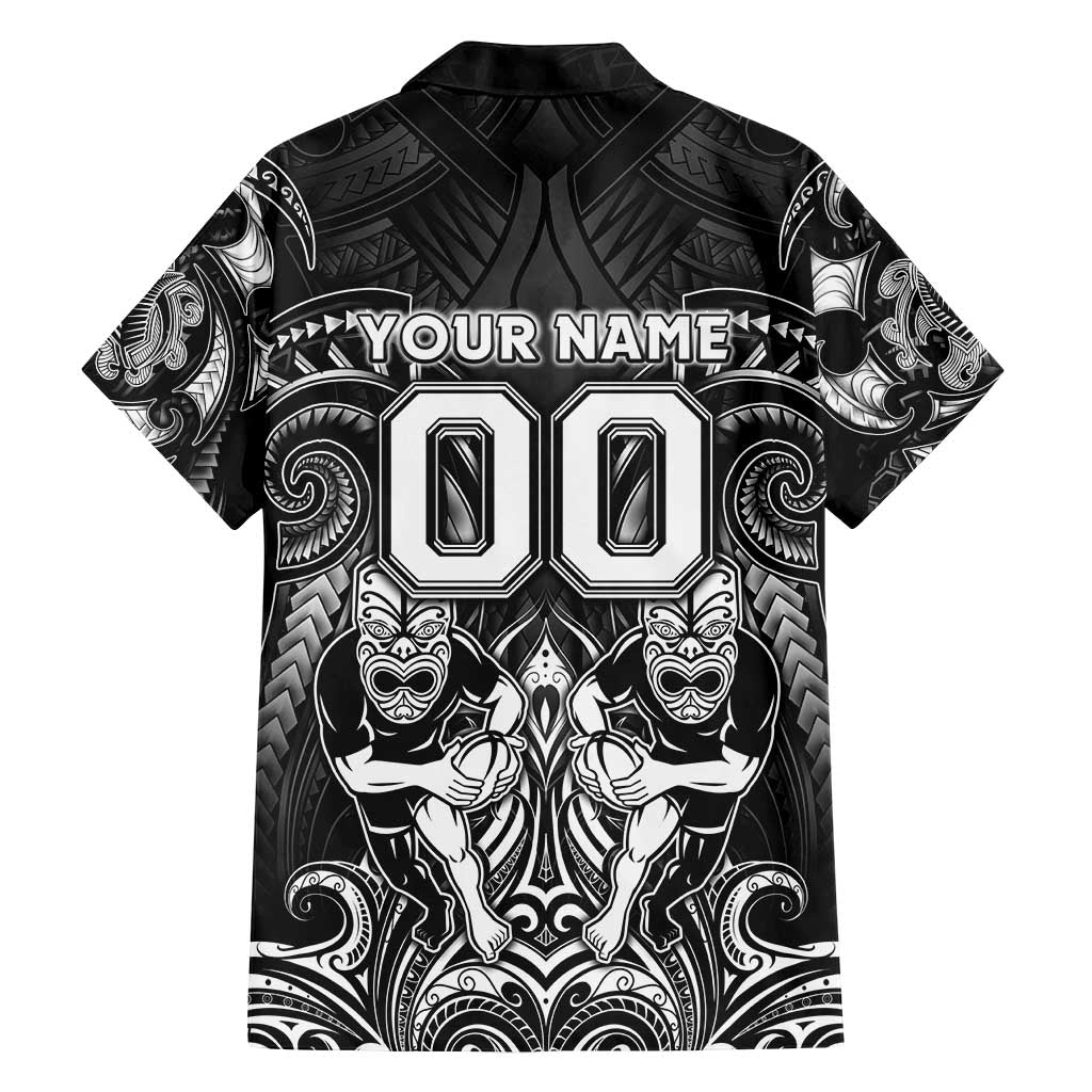 Personalized All Black Family Matching Off Shoulder Short Dress and Hawaiian Shirt New Zealand Rugby Mascot Maori DT02 - Polynesian Pride