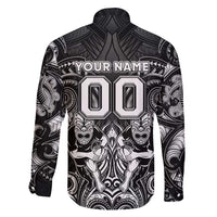 Personalized All Black Family Matching Off Shoulder Short Dress and Hawaiian Shirt New Zealand Rugby Mascot Maori DT02 - Polynesian Pride
