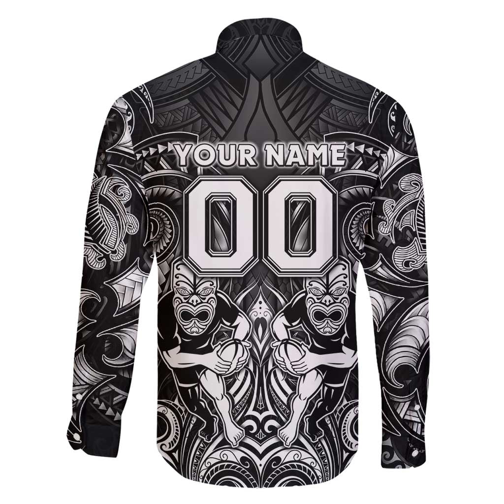 Personalized All Black Family Matching Puletasi and Hawaiian Shirt New Zealand Rugby Mascot Maori