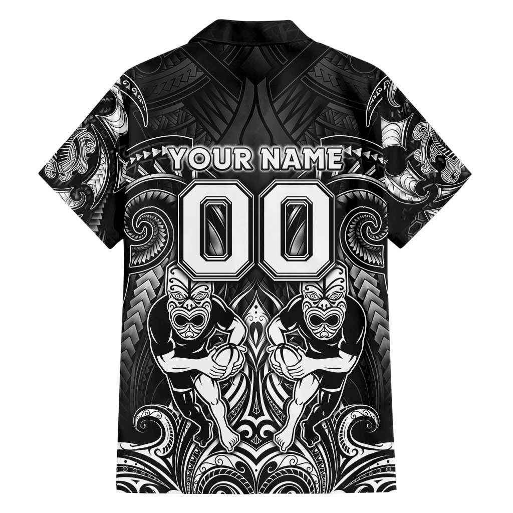 Personalized All Black Family Matching Short Sleeve Bodycon Dress and Hawaiian Shirt New Zealand Rugby Mascot Maori DT02 - Polynesian Pride