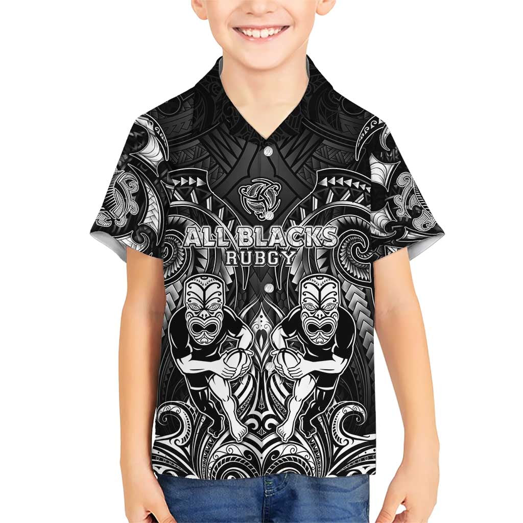 Personalized All Black Family Matching Short Sleeve Bodycon Dress and Hawaiian Shirt New Zealand Rugby Mascot Maori DT02 Son's Shirt Black - Polynesian Pride
