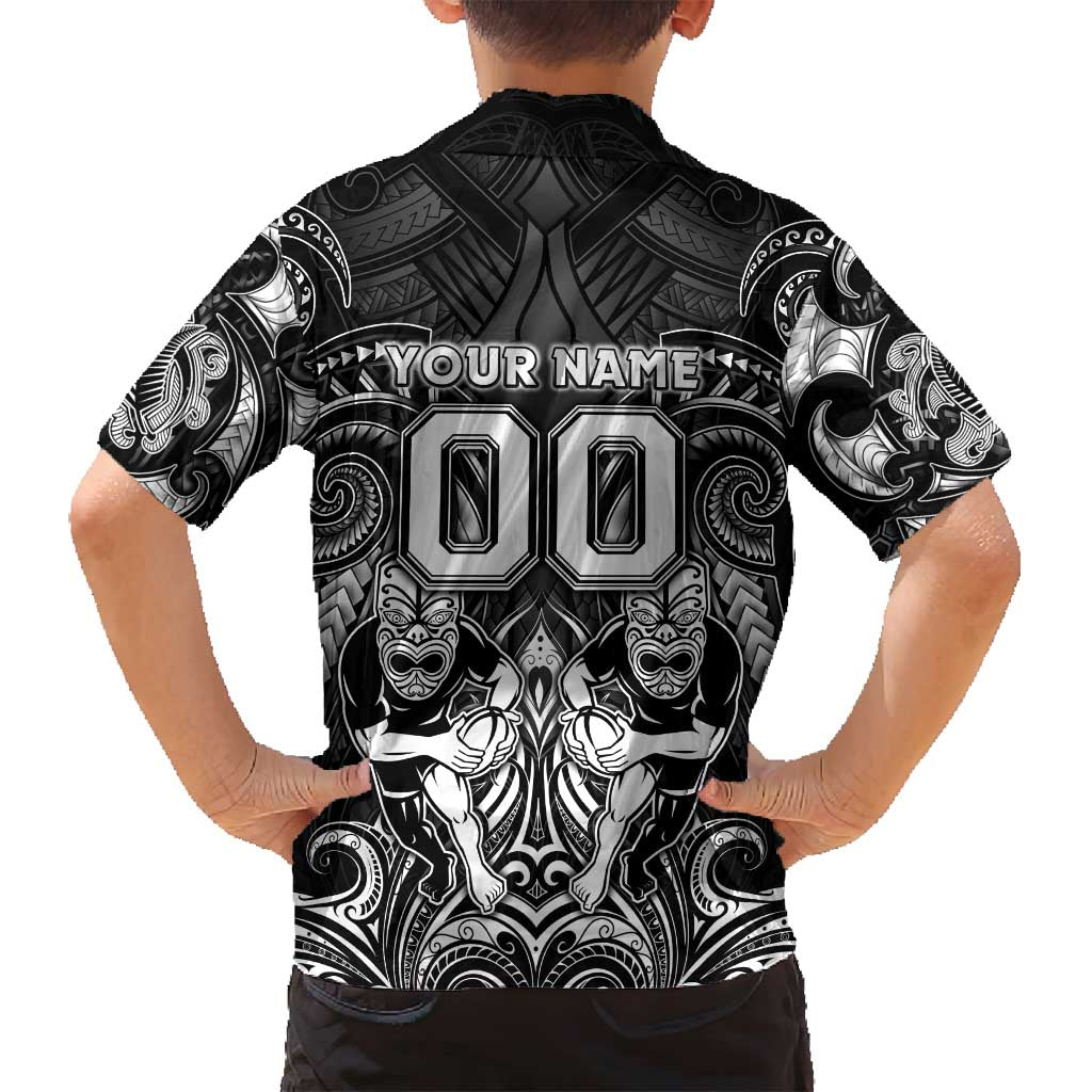 Personalized All Black Family Matching Tank Maxi Dress and Hawaiian Shirt New Zealand Rugby Mascot Maori DT02 - Polynesian Pride