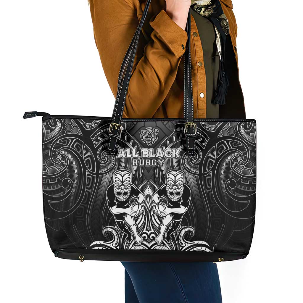 All Black Leather Tote Bag New Zealand Rugby Mascot Maori