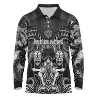 Personalized All Black Long Sleeve Polo Shirt New Zealand Rugby Mascot Maori