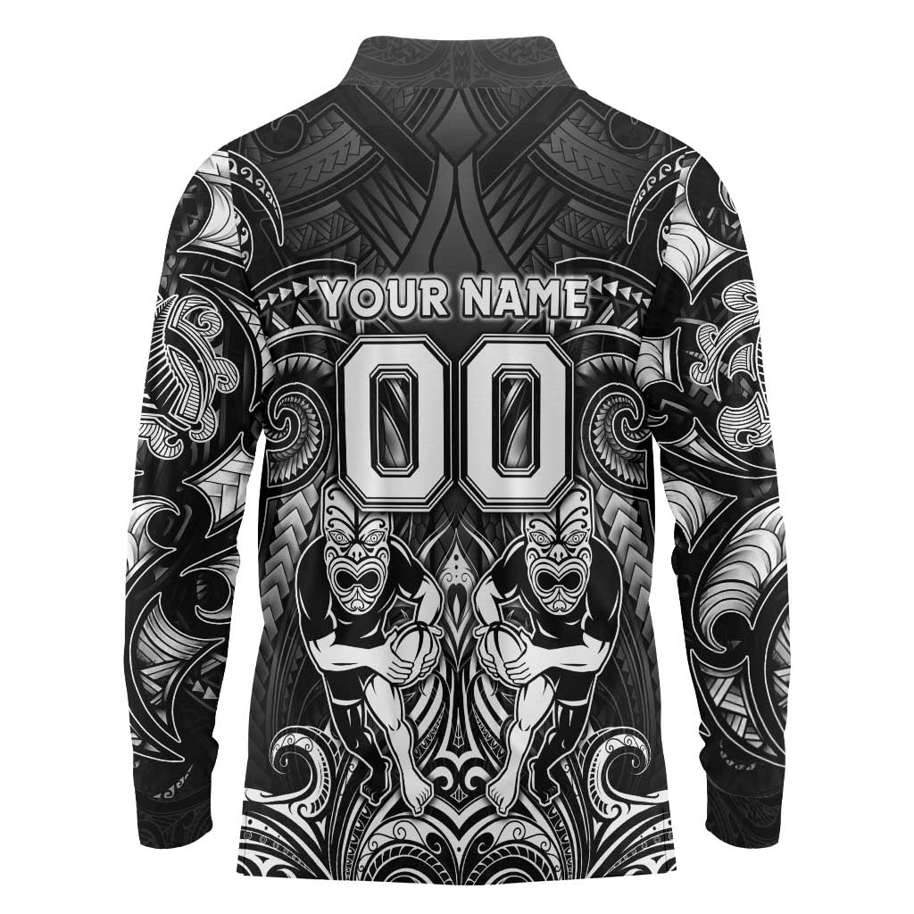 Personalized All Black Long Sleeve Polo Shirt New Zealand Rugby Mascot Maori