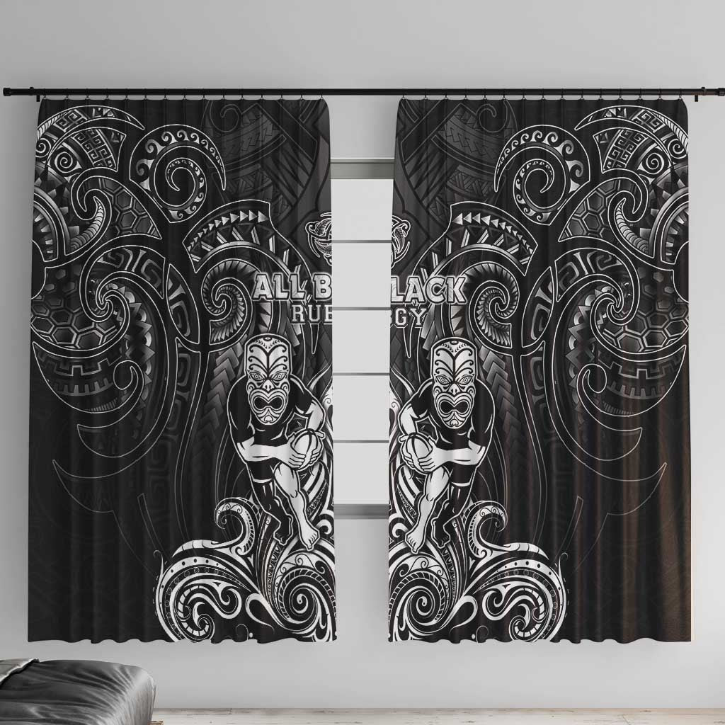 All Black Window Curtain New Zealand Rugby Mascot Maori DT02 With Hooks Black - Polynesian Pride