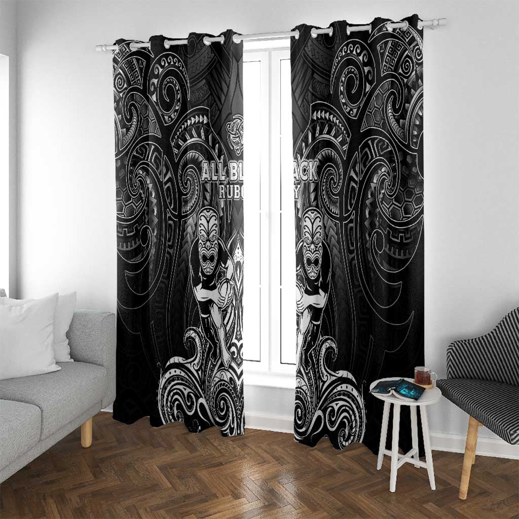 All Black Window Curtain New Zealand Rugby Mascot Maori DT02 With Grommets Black - Polynesian Pride
