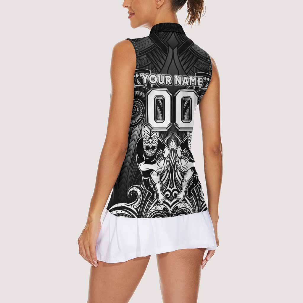 Personalized All Black Women Sleeveless Polo Shirt New Zealand Rugby Mascot Maori
