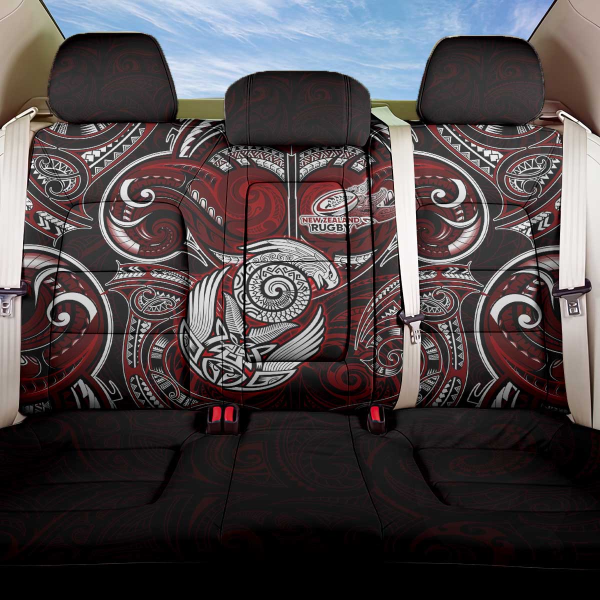New Zealand Aotearoa Rugby Back Car Seat Cover Maori Fern Tattoo Art