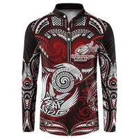 Personalized New Zealand Aotearoa Rugby Button Sweatshirt Maori Fern Tattoo Art DT02 Red - Polynesian Pride