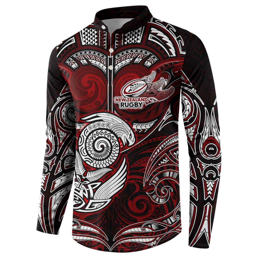 Personalized New Zealand Aotearoa Rugby Button Sweatshirt Maori Fern Tattoo Art DT02 - Polynesian Pride
