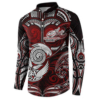Personalized New Zealand Aotearoa Rugby Button Sweatshirt Maori Fern Tattoo Art DT02 - Polynesian Pride