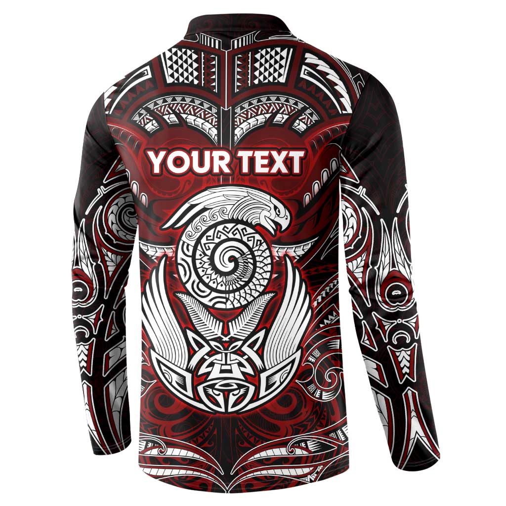 Personalized New Zealand Aotearoa Rugby Button Sweatshirt Maori Fern Tattoo Art DT02 - Polynesian Pride