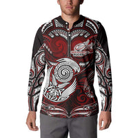 Personalized New Zealand Aotearoa Rugby Button Sweatshirt Maori Fern Tattoo Art DT02 - Polynesian Pride