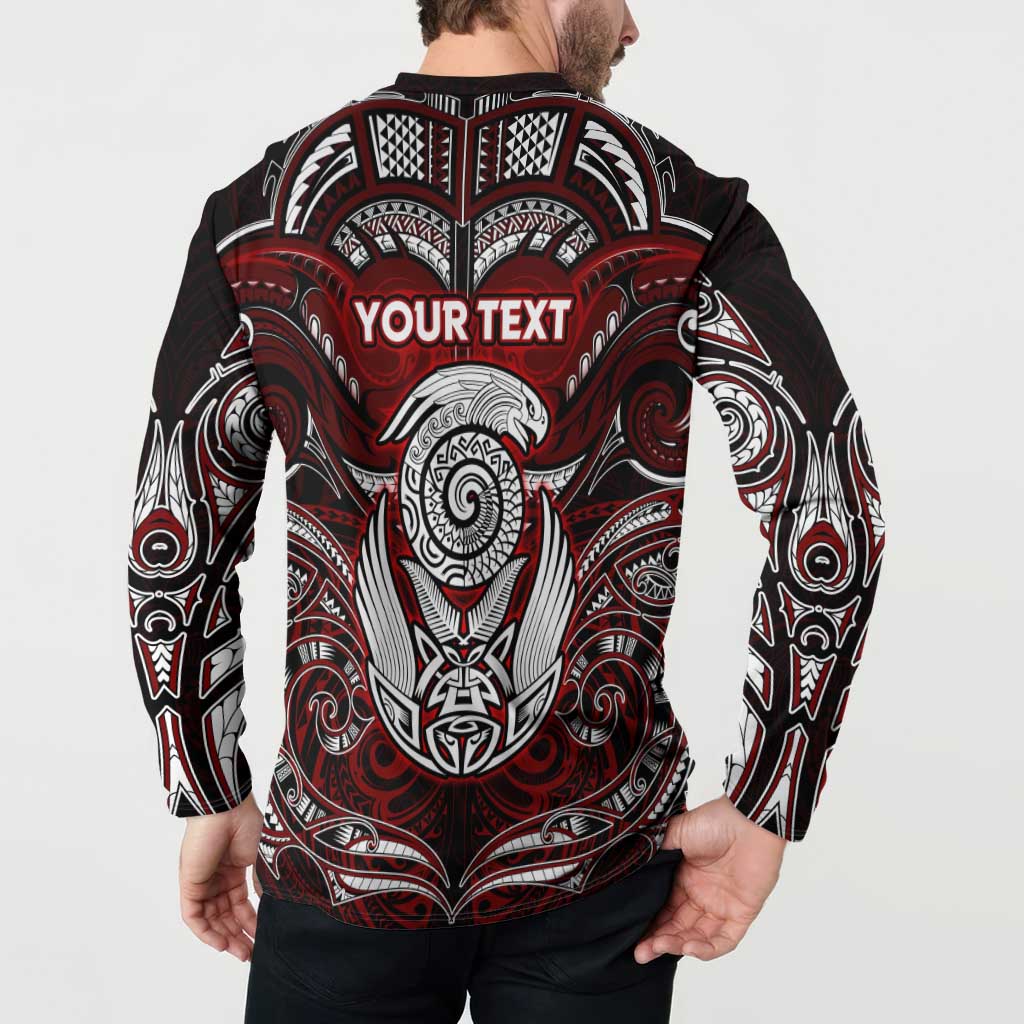 Personalized New Zealand Aotearoa Rugby Button Sweatshirt Maori Fern Tattoo Art DT02 - Polynesian Pride