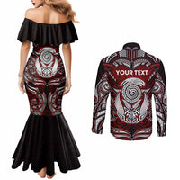Personalized New Zealand Aotearoa Rugby Couples Matching Mermaid Dress and Long Sleeve Button Shirt Maori Fern Tattoo Art DT02 - Polynesian Pride