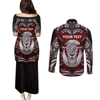 Personalized New Zealand Aotearoa Rugby Couples Matching Puletasi and Long Sleeve Button Shirt Maori Fern Tattoo Art DT02 - Polynesian Pride