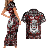 Personalized New Zealand Aotearoa Rugby Couples Matching Short Sleeve Bodycon Dress and Hawaiian Shirt Maori Fern Tattoo Art DT02 - Polynesian Pride