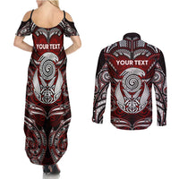 Personalized New Zealand Aotearoa Rugby Couples Matching Summer Maxi Dress and Long Sleeve Button Shirt Maori Fern Tattoo Art DT02 - Polynesian Pride