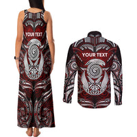 Personalized New Zealand Aotearoa Rugby Couples Matching Tank Maxi Dress and Long Sleeve Button Shirt Maori Fern Tattoo Art DT02 - Polynesian Pride