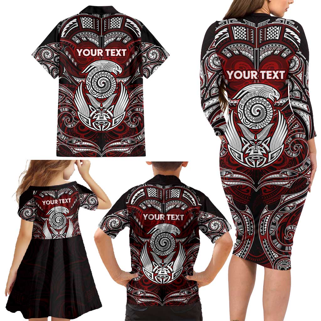 Personalized New Zealand Aotearoa Rugby Family Matching Long Sleeve Bodycon Dress and Hawaiian Shirt Maori Fern Tattoo Art DT02 - Polynesian Pride