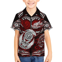Personalized New Zealand Aotearoa Rugby Family Matching Long Sleeve Bodycon Dress and Hawaiian Shirt Maori Fern Tattoo Art DT02 Son's Shirt Red - Polynesian Pride