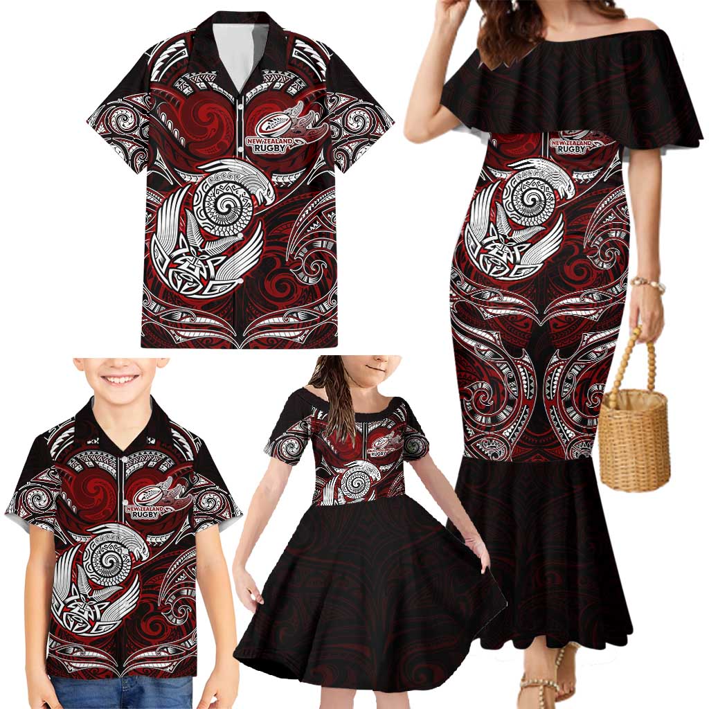 Personalized New Zealand Aotearoa Rugby Family Matching Mermaid Dress and Hawaiian Shirt Maori Fern Tattoo Art DT02 - Polynesian Pride
