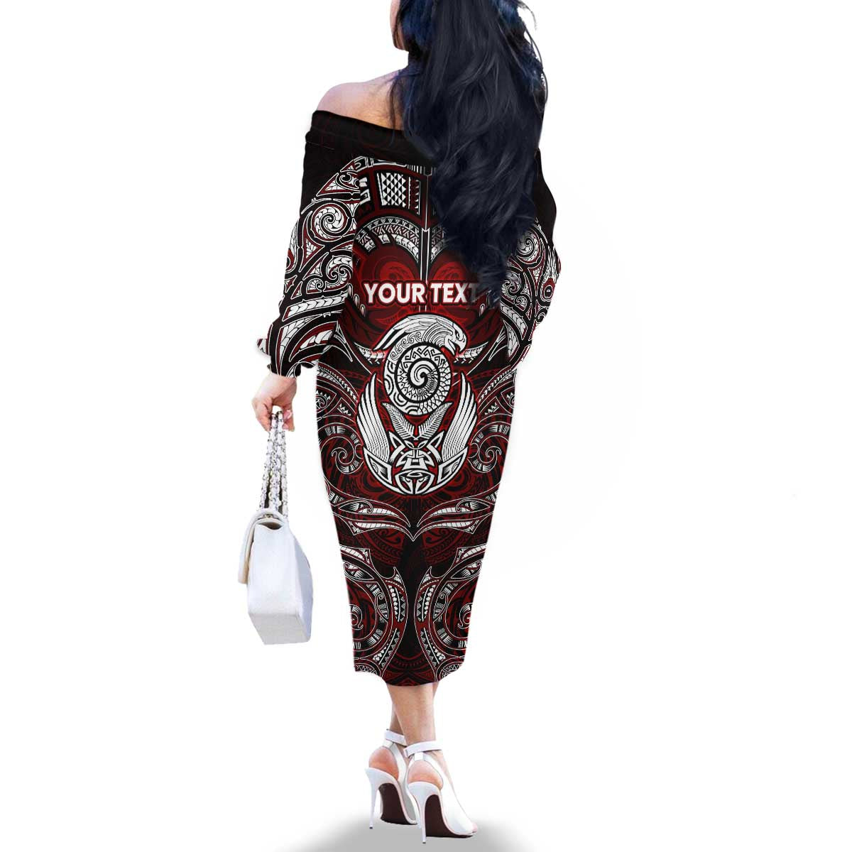 Personalized New Zealand Aotearoa Rugby Family Matching Off The Shoulder Long Sleeve Dress and Hawaiian Shirt Maori Fern Tattoo Art DT02 - Polynesian Pride