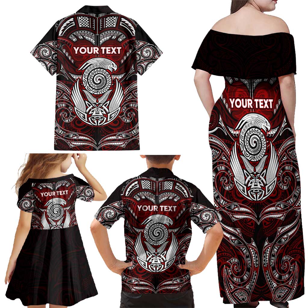 Personalized New Zealand Aotearoa Rugby Family Matching Off Shoulder Maxi Dress and Hawaiian Shirt Maori Fern Tattoo Art DT02 - Polynesian Pride