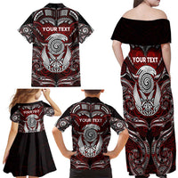 Personalized New Zealand Aotearoa Rugby Family Matching Off Shoulder Maxi Dress and Hawaiian Shirt Maori Fern Tattoo Art DT02 - Polynesian Pride