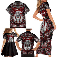 Personalized New Zealand Aotearoa Rugby Family Matching Short Sleeve Bodycon Dress and Hawaiian Shirt Maori Fern Tattoo Art DT02 - Polynesian Pride