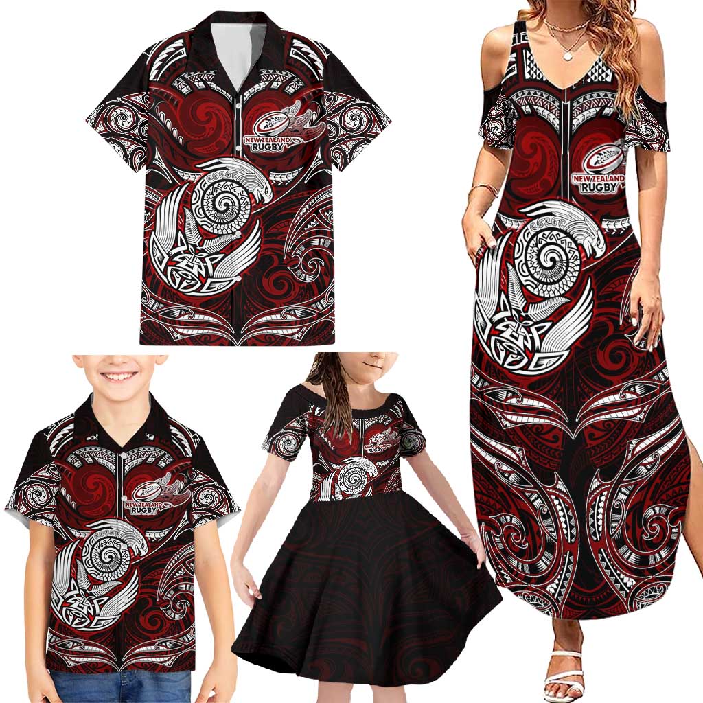 Personalized New Zealand Aotearoa Rugby Family Matching Summer Maxi Dress and Hawaiian Shirt Maori Fern Tattoo Art DT02 - Polynesian Pride