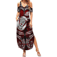 Personalized New Zealand Aotearoa Rugby Family Matching Summer Maxi Dress and Hawaiian Shirt Maori Fern Tattoo Art DT02 Mom's Dress Red - Polynesian Pride