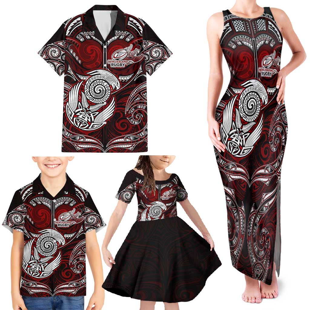 Personalized New Zealand Aotearoa Rugby Family Matching Tank Maxi Dress and Hawaiian Shirt Maori Fern Tattoo Art DT02 - Polynesian Pride