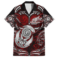 Personalized New Zealand Aotearoa Rugby Family Matching Tank Maxi Dress and Hawaiian Shirt Maori Fern Tattoo Art DT02 Dad's Shirt - Short Sleeve Red - Polynesian Pride