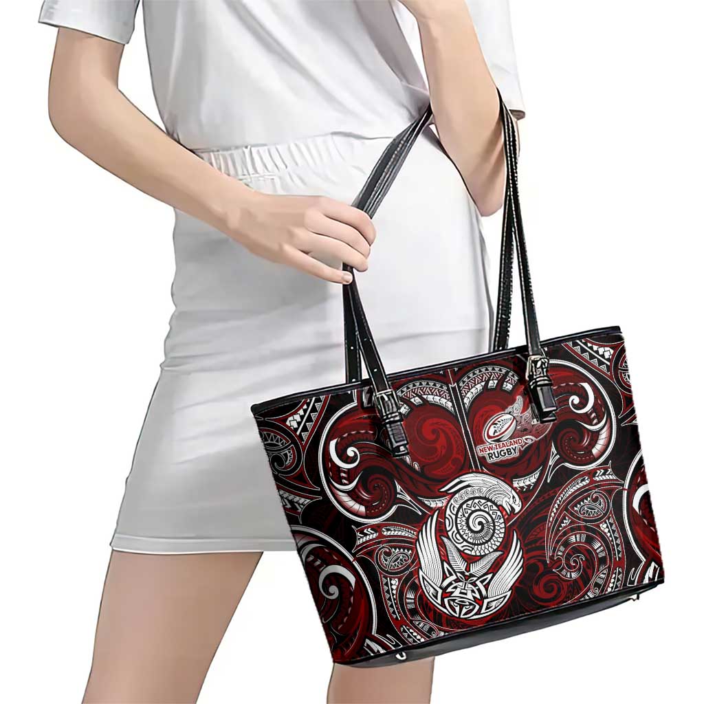 New Zealand Aotearoa Rugby Leather Tote Bag Maori Fern Tattoo Art