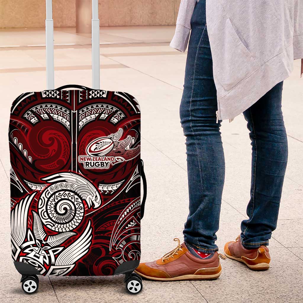 New Zealand Aotearoa Rugby Luggage Cover Maori Fern Tattoo Art DT02 Red - Polynesian Pride