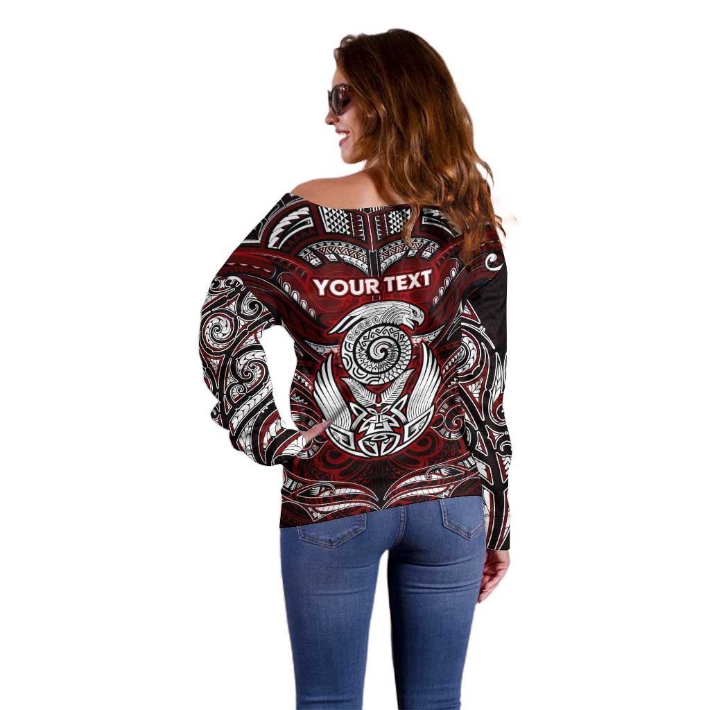 Personalized New Zealand Aotearoa Rugby Off Shoulder Sweater Maori Fern Tattoo Art