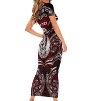Personalized New Zealand Aotearoa Rugby Short Sleeve Bodycon Dress Maori Fern Tattoo Art DT02 - Polynesian Pride