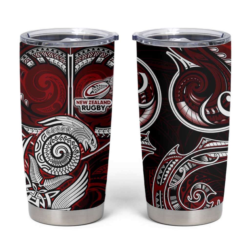 New Zealand Aotearoa Rugby Tumbler Cup Maori Fern Tattoo Art DT02 Red - Polynesian Pride