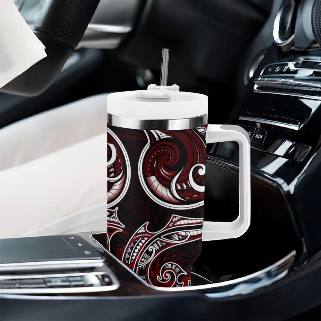 New Zealand Aotearoa Rugby Tumbler With Handle Maori Fern Tattoo Art