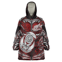 Personalized New Zealand Aotearoa Rugby Wearable Blanket Hoodie Maori Fern Tattoo Art DT02 One Size Red - Polynesian Pride