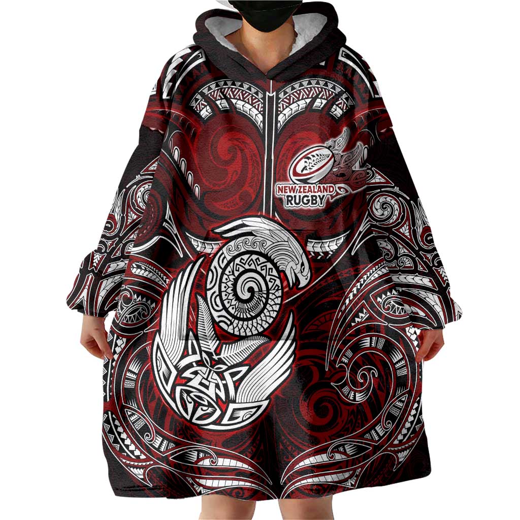 Personalized New Zealand Aotearoa Rugby Wearable Blanket Hoodie Maori Fern Tattoo Art DT02 - Polynesian Pride