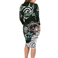 Personalized NZ Aotearoa Rugby Family Matching Long Sleeve Bodycon Dress and Hawaiian Shirt New Zealand Silver Fern DT02 - Polynesian Pride