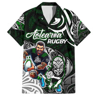 Personalized NZ Aotearoa Rugby Family Matching Off Shoulder Maxi Dress and Hawaiian Shirt New Zealand Silver Fern DT02 Dad's Shirt - Short Sleeve Green - Polynesian Pride