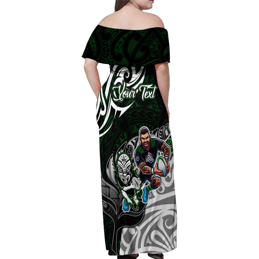 Personalized NZ Aotearoa Rugby Family Matching Off Shoulder Maxi Dress and Hawaiian Shirt New Zealand Silver Fern DT02 - Polynesian Pride