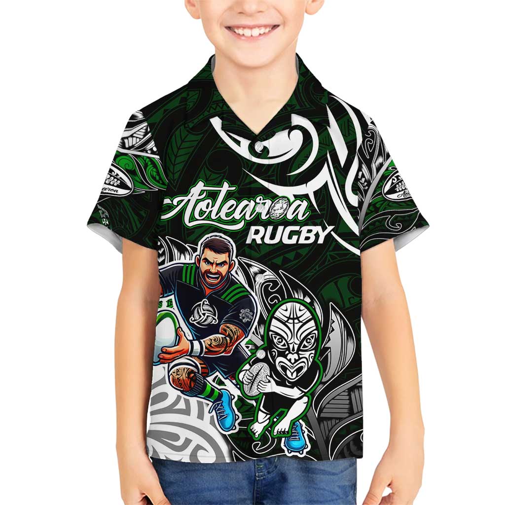 Personalized NZ Aotearoa Rugby Family Matching Off Shoulder Maxi Dress and Hawaiian Shirt New Zealand Silver Fern DT02 Son's Shirt Green - Polynesian Pride